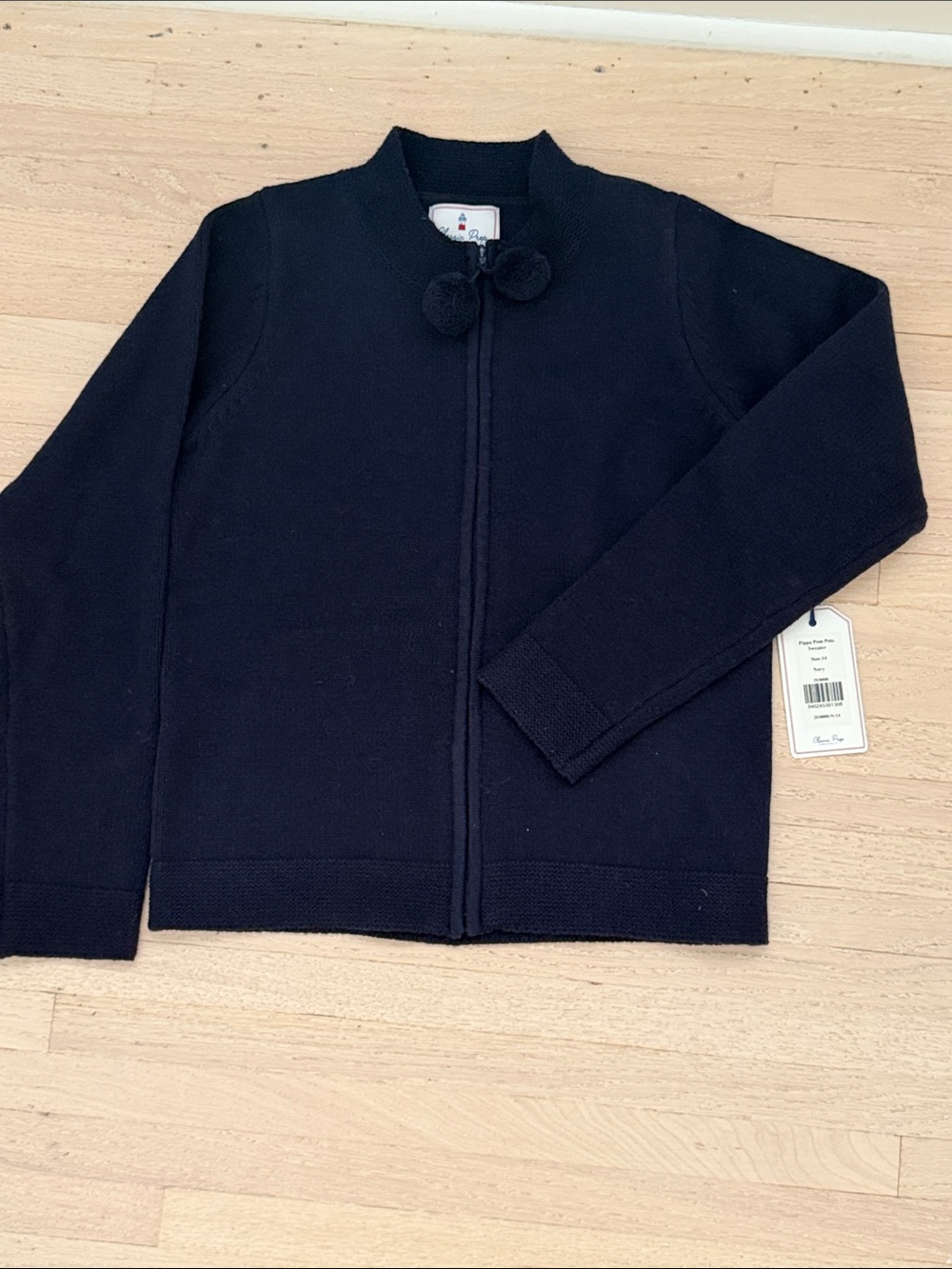 Classic Prep Girls Navy Pom-Pom Zip Cardigan- NWT